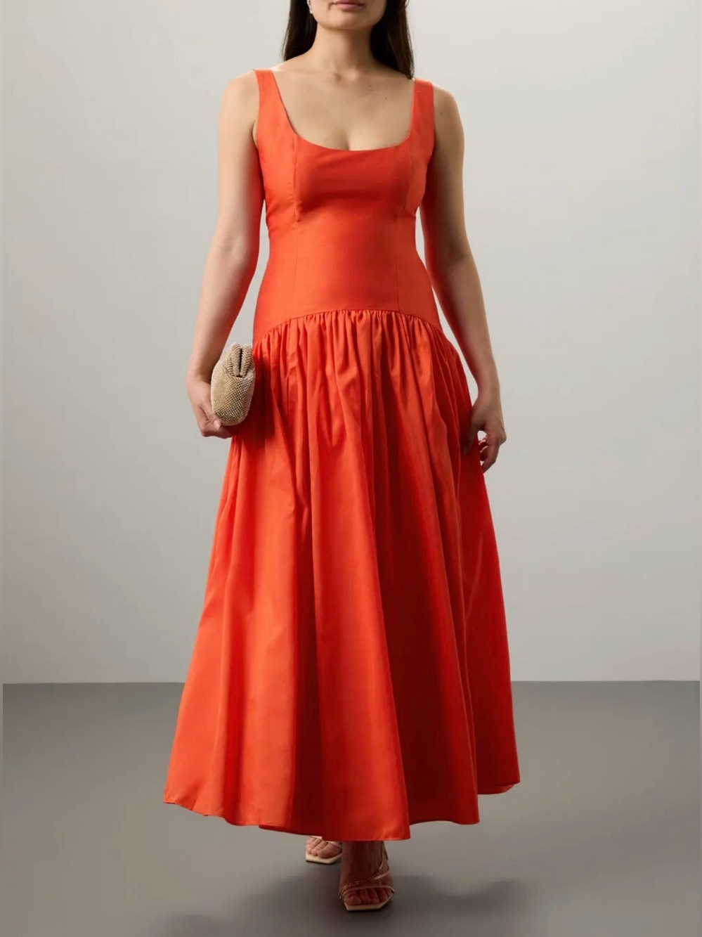 Sleeveless Scoop Neck Coral Maxi Dress